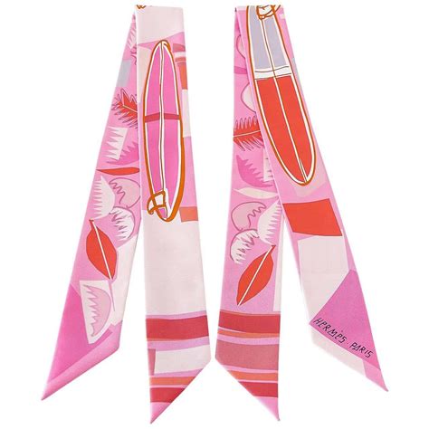 hermes scarf w surfboard|Hermes Twilly Pink Sea Surf and Fun Limited Edition Set of 2.